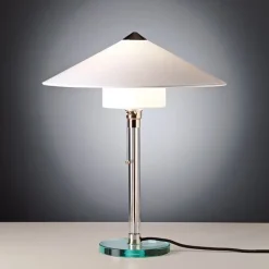 WG 27 Wagenfeld Bordslampa glas, nickel, vit